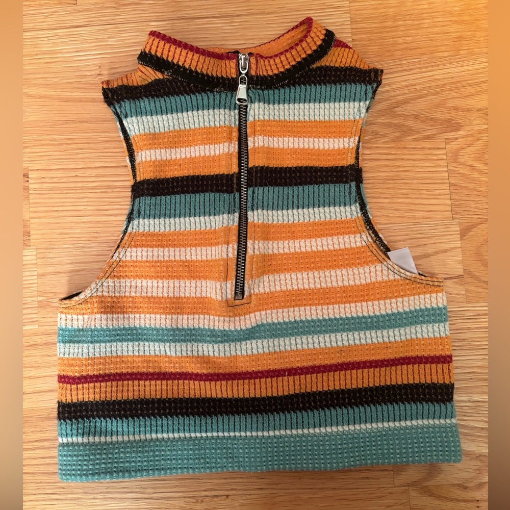 Out From Under Striped Sleeveless Zip-Up Top